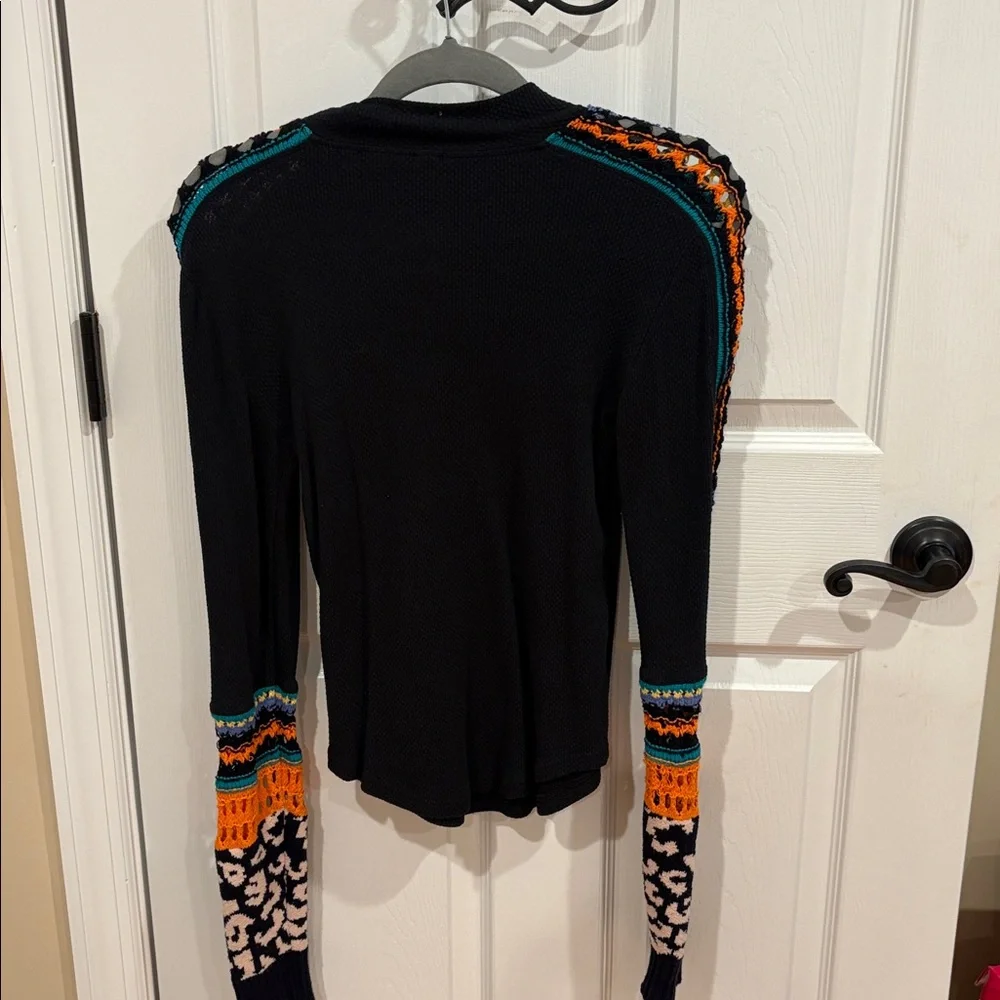 Free People Black Knit Top with Colorful Sleeves - Picture 2 of 5